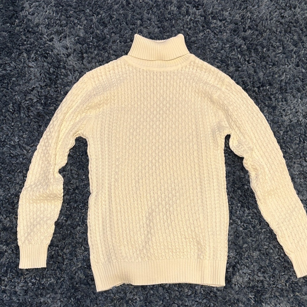 Cream Turtleneck Cable Knit Sweater